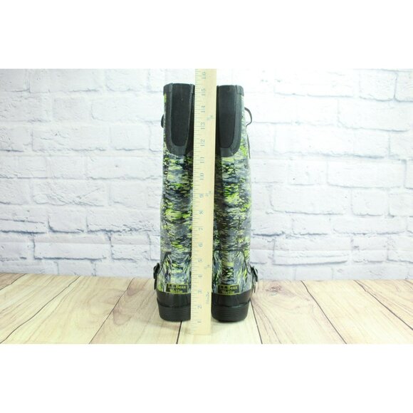 LL Bean Wellies Green Camo Rubber Pull-on Waterproof Tall Rain Boots Size 7 M - Picture 6 of 9